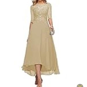 A Line Tea Length Mother of the Bride Dress w/ Sleeve Half Sheer - Size 10 - New